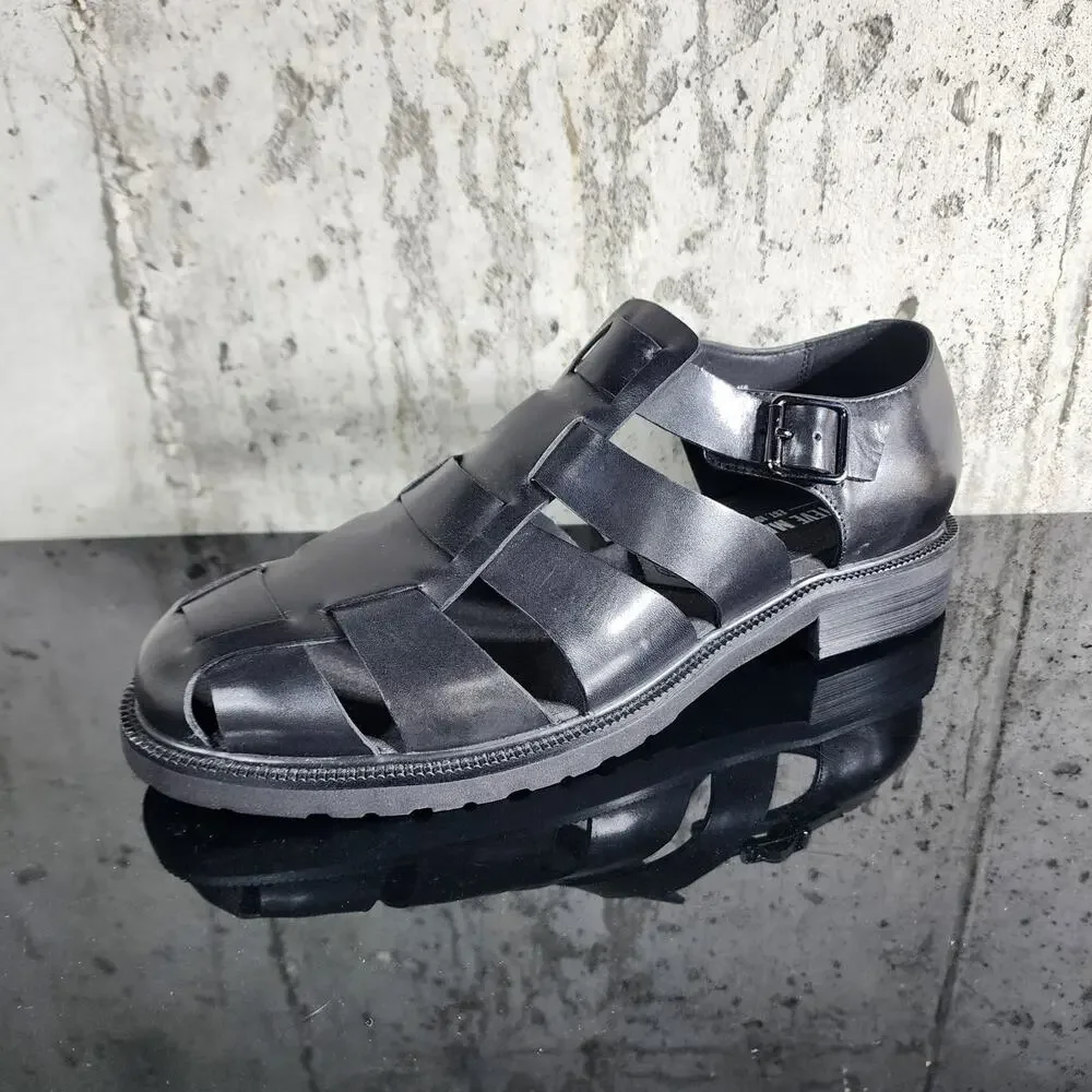 MSRP $140 Steve Madden Havana Fisherman Sandals Black Leather Shoes New